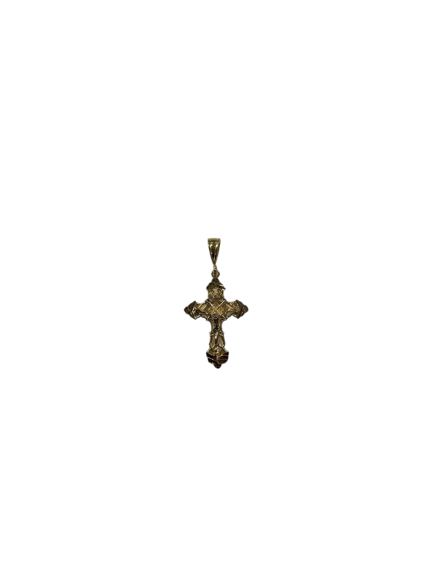925 Sterling Silver 14k Gold Plated Diamond Cut Inri Pendant 1.5”