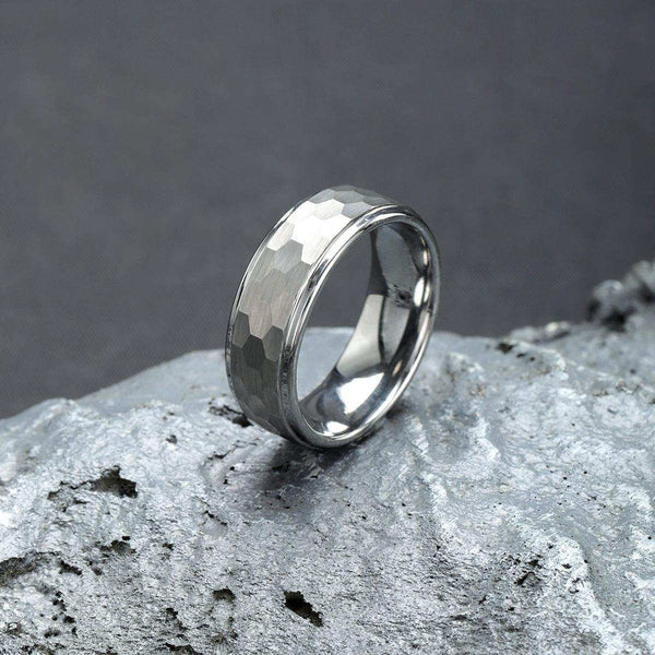 Tungsten Silver Hammered Band