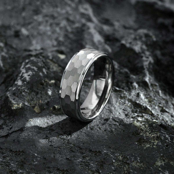 Tungsten Silver Hammered Band