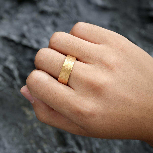 Tungsten Gold Hammered Ring