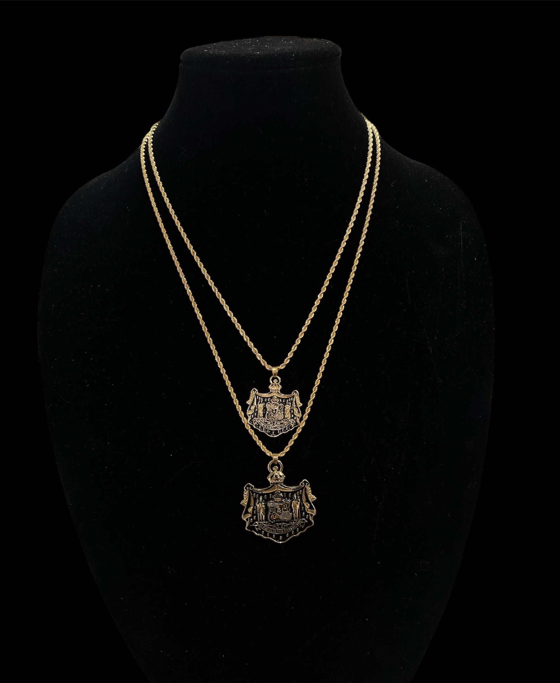 Coat Of Arms Gold Plated Necklace (Black Enamel)