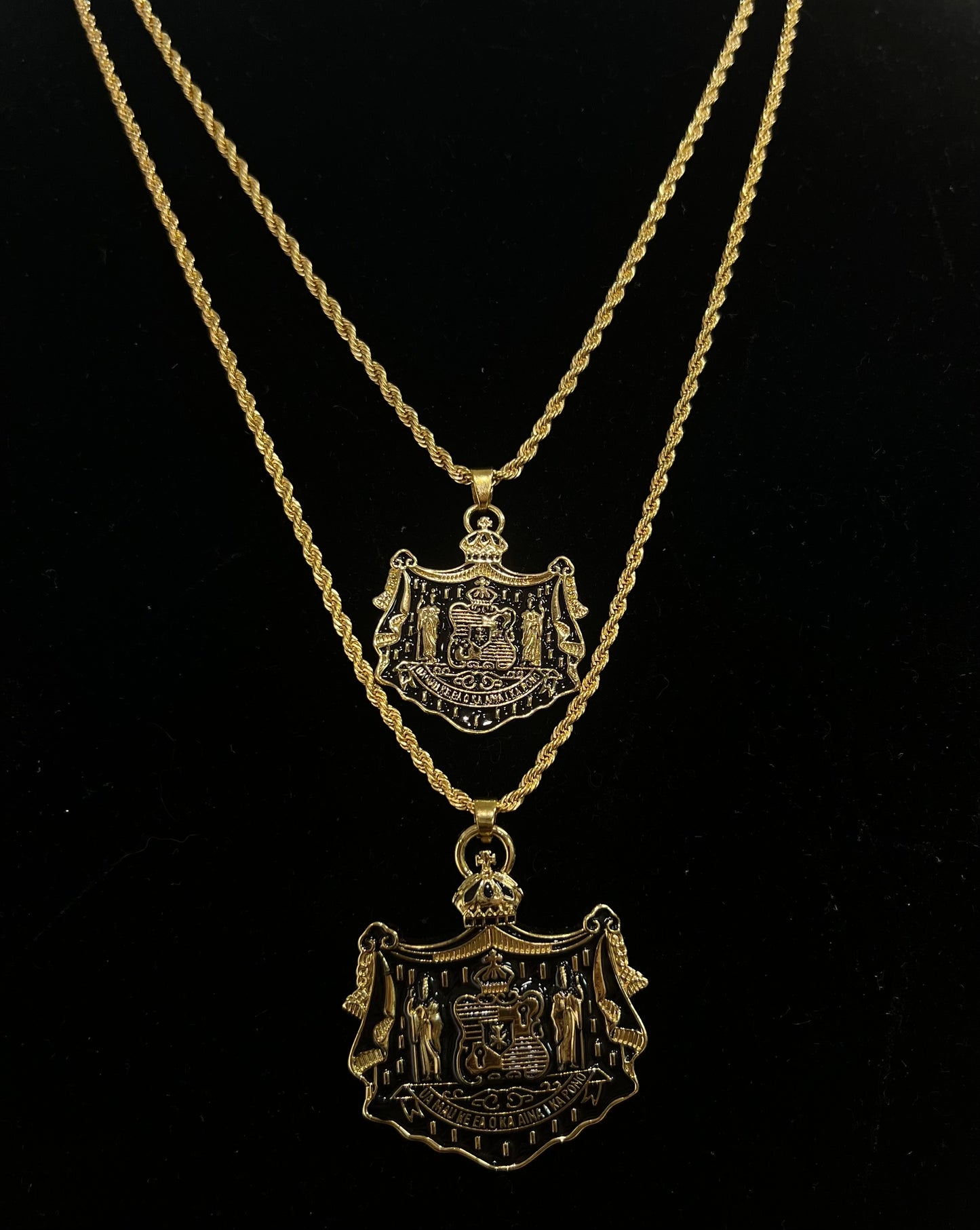 Coat Of Arms Gold Plated Necklace (Black Enamel)