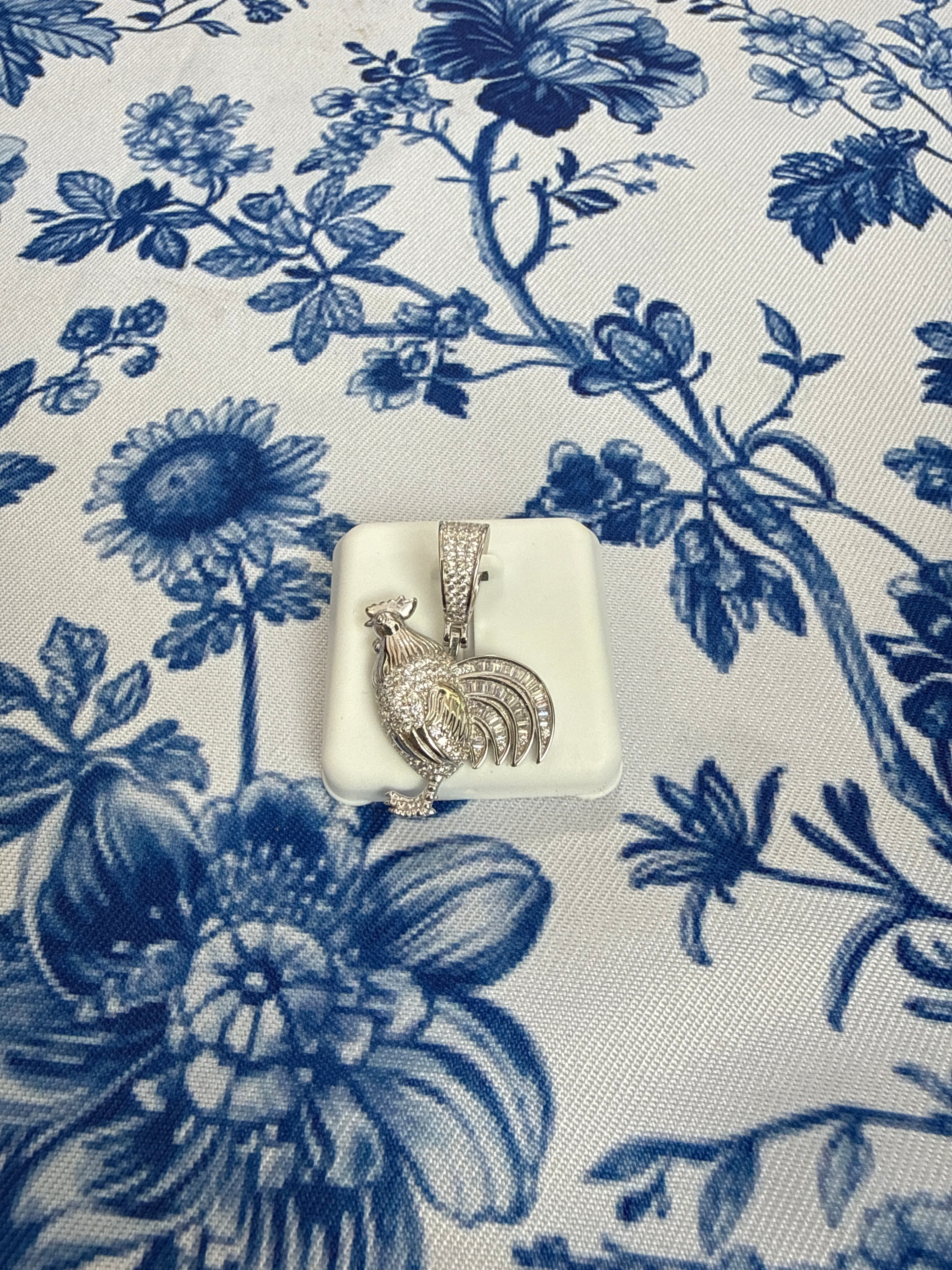 Moissanite Rooster 925 Sterling Silver Pendant