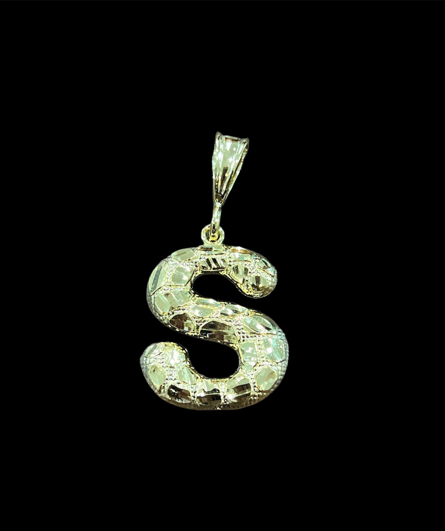 925 Sterling Silver Diamond Cut 14k Gold Plated Nugget Pendant