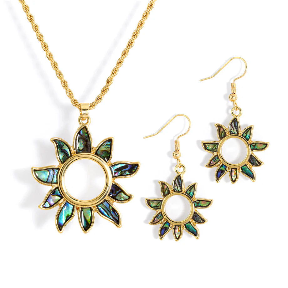 Abalone Sun Earrings and Necklace Set