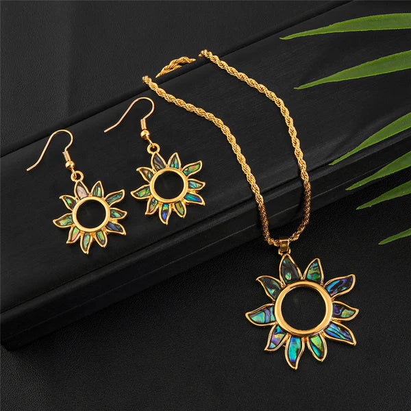 Abalone Sun Earrings and Necklace Set