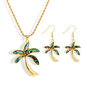 Hawaiian Abalone Palm Tree Earring and Necklace Set