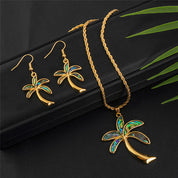 Hawaiian Abalone Palm Tree Earring and Necklace Set