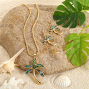 Hawaiian Abalone Palm Tree Earring and Necklace Set