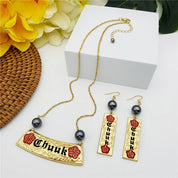 Engraved "Chuuk" Earrings and Necklace Set