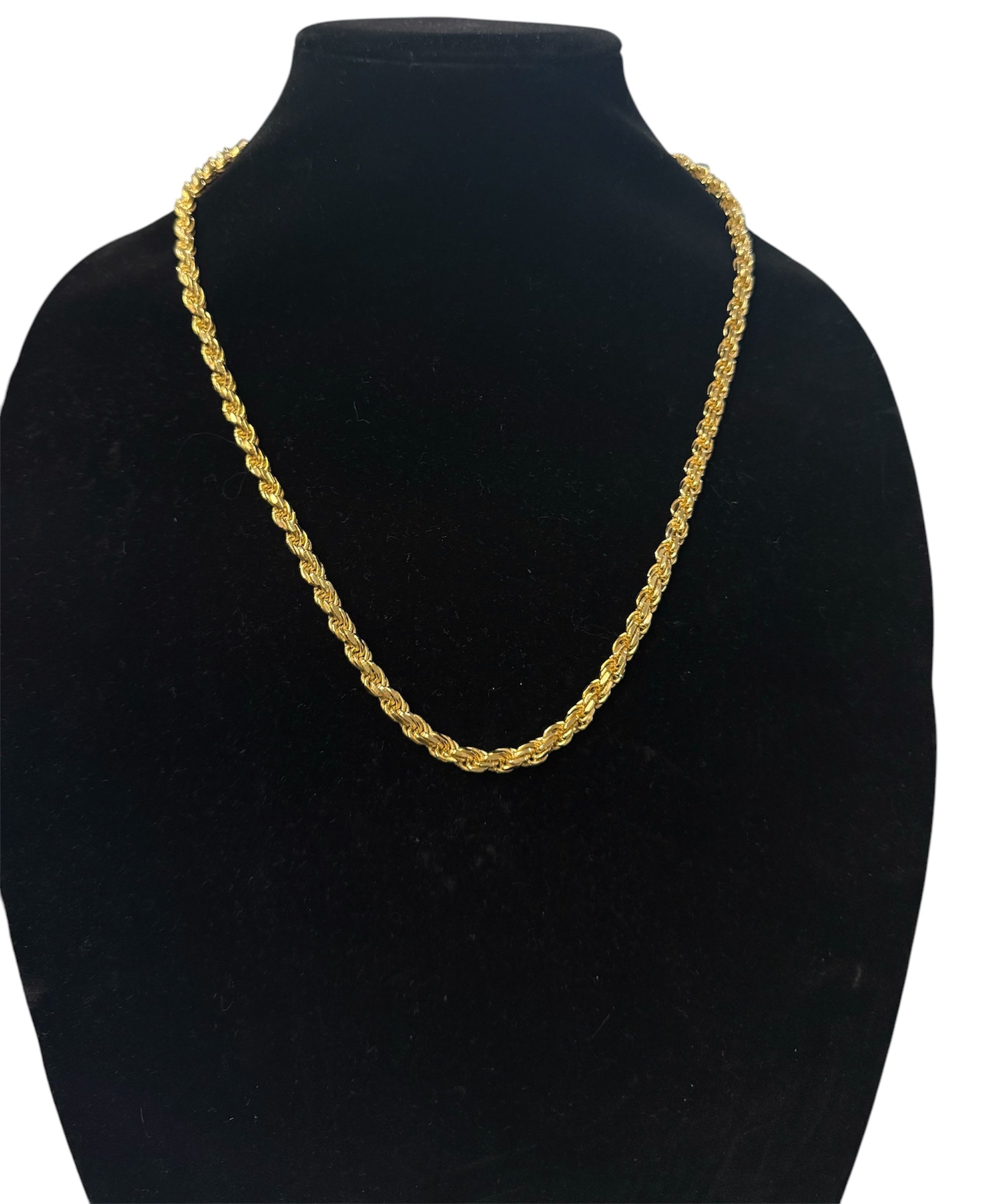 7mm 24” 925 Sterling Silver 14k Gold Plated Diamond Cut Rope Chain