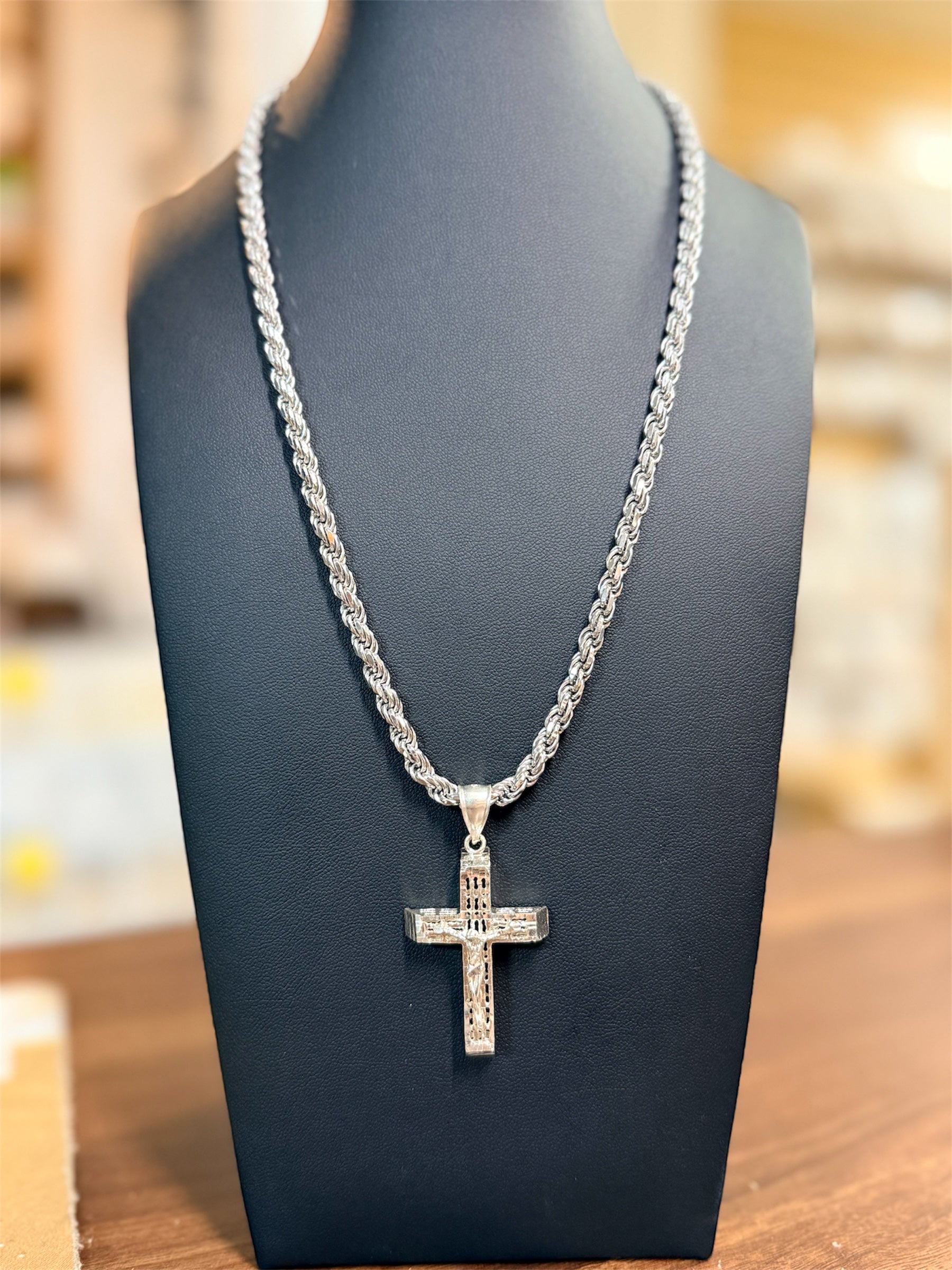5mm 20" Rhodium Rope Chain Set