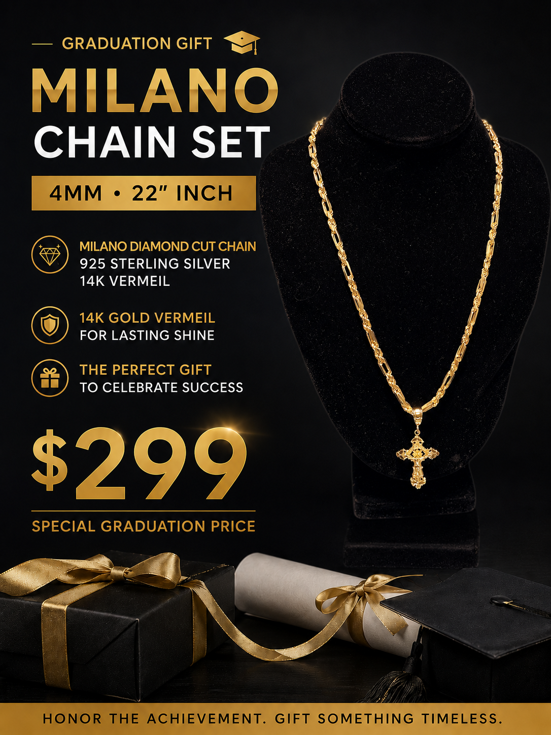 4mm 22" Vermeil Milano Set Grad Promo