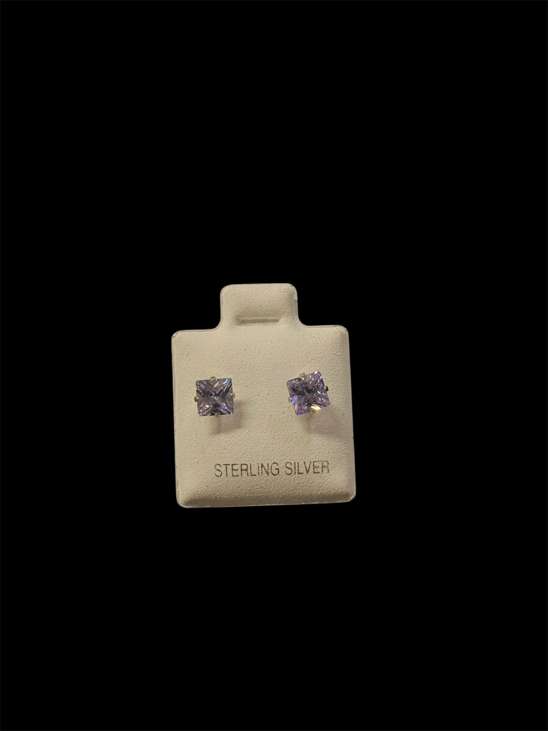CZ Lilac Square Earrings