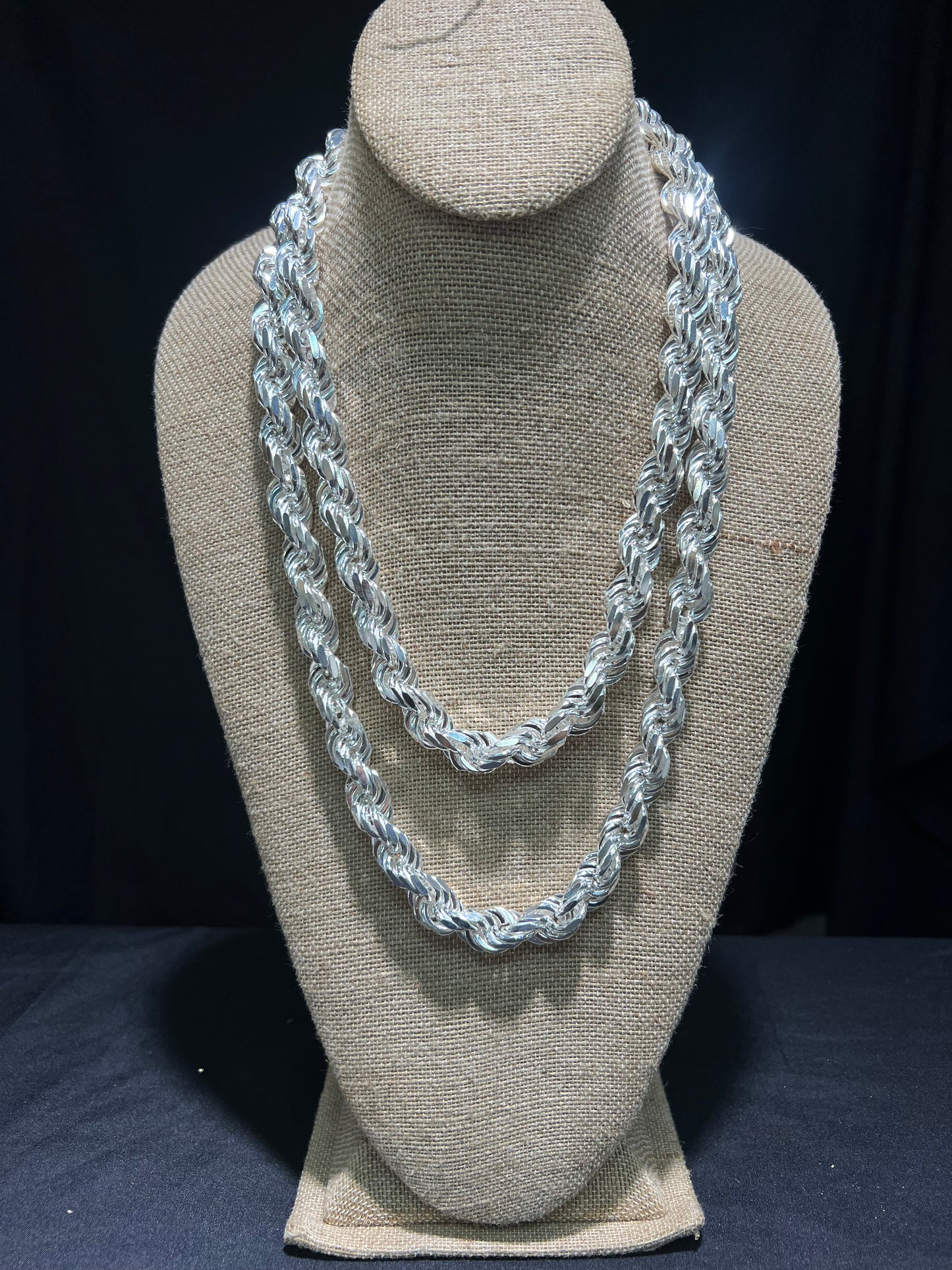 925 Sterling Silver Diamond Cut 12mm Rope Chain