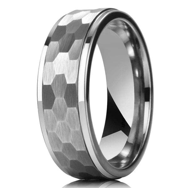 Tungsten Silver Hammered Band