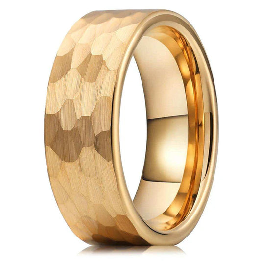 Tungsten Gold Hammered Ring