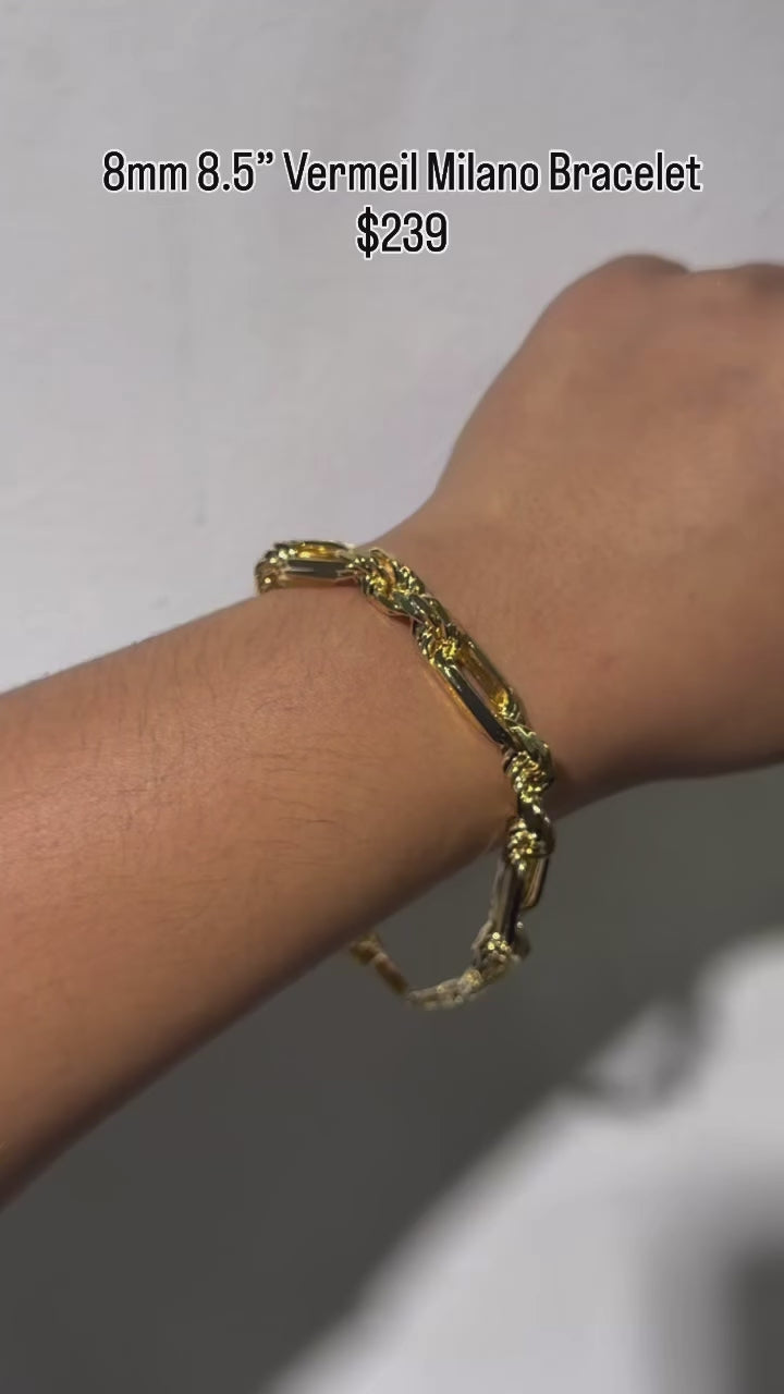 8.5mm 8.5” 925 Sterling Silver Vermeil Milano Bracelet
