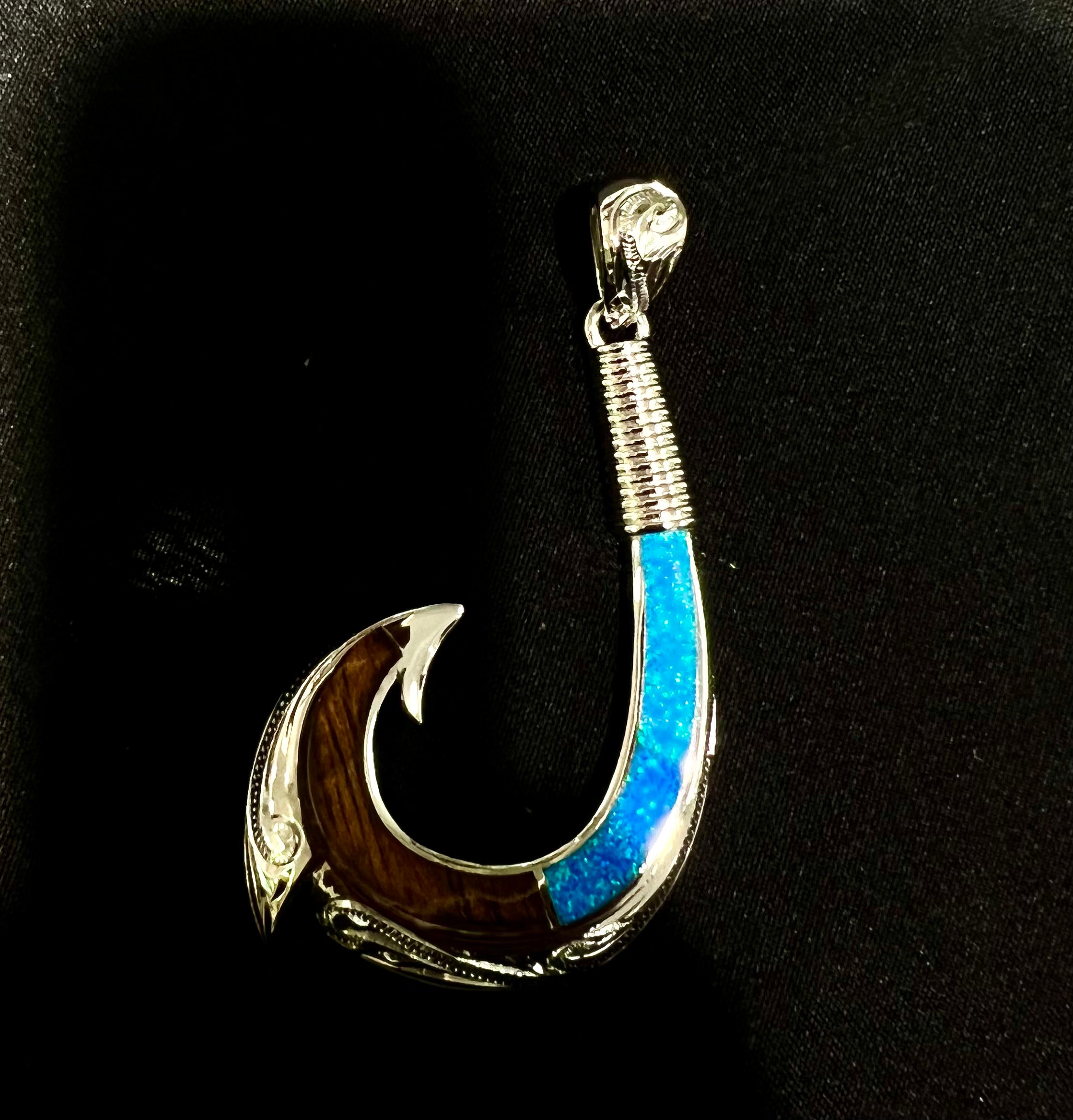 925 Sterling Silver Opal/Koa Wood Pendant