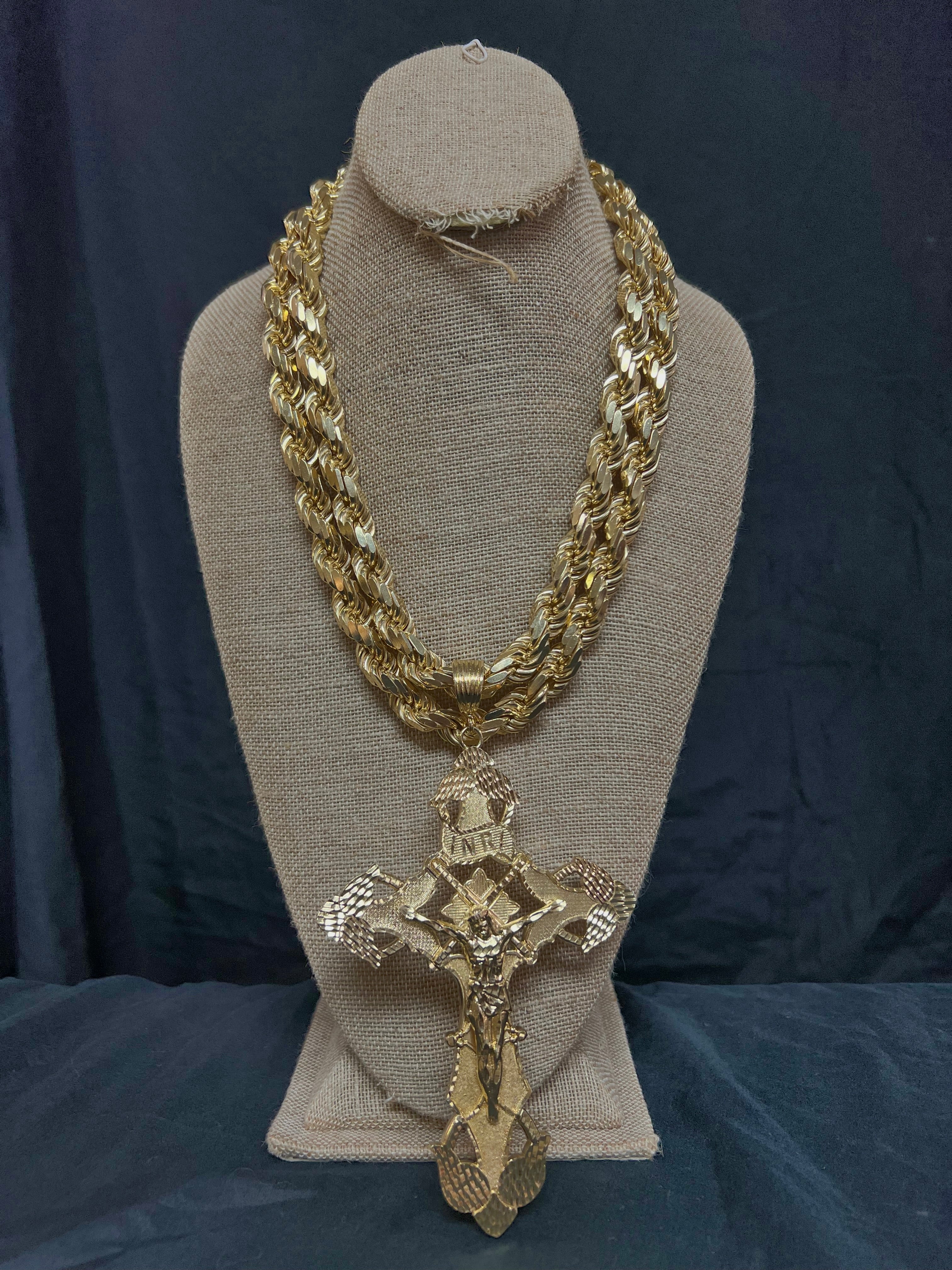 925 Sterling Silver 14k Gold Plated Rope Chain 12mm 22” 24”