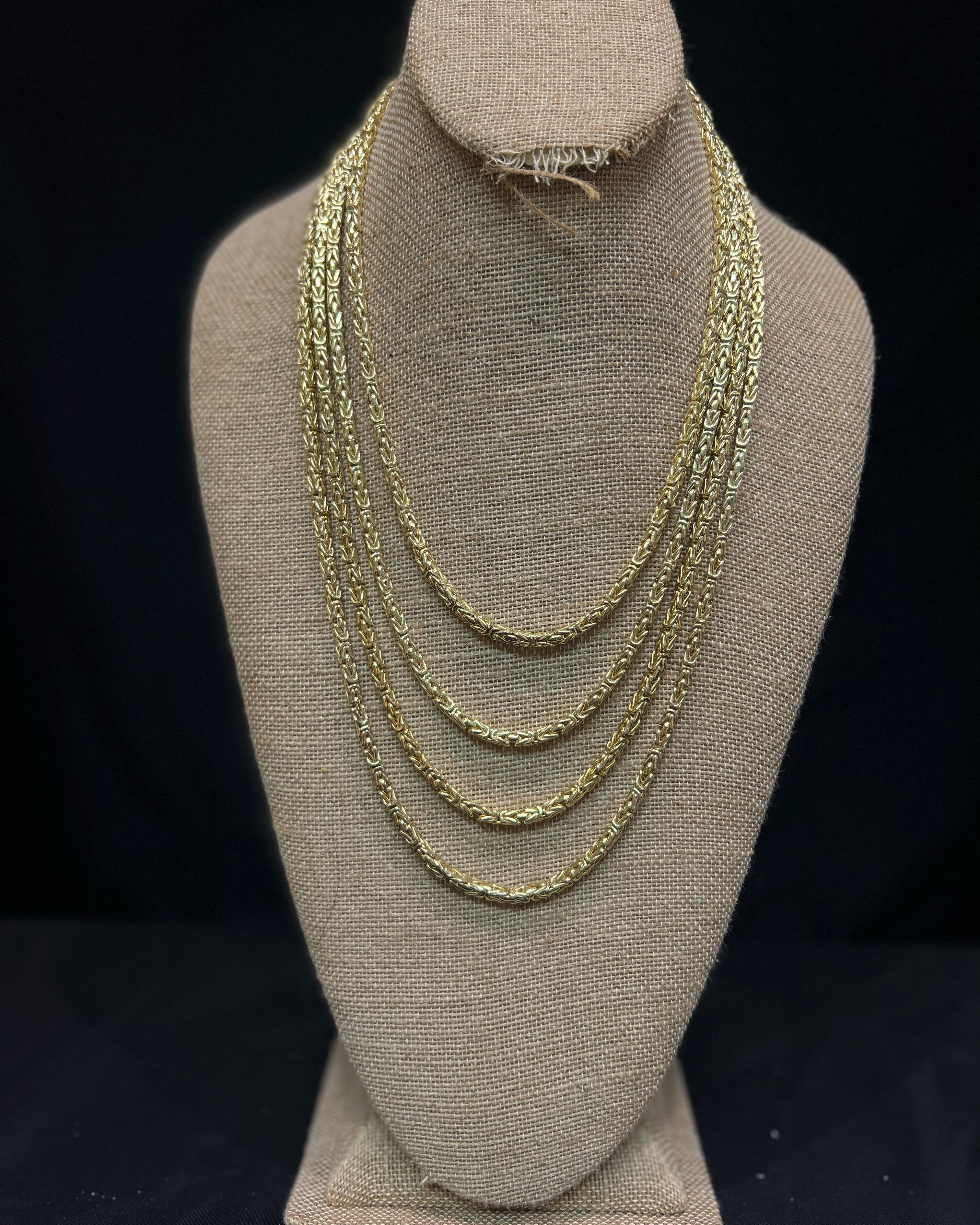 925 Sterling Silver 14k Gold Plated Byzantine Chain 4mm 20” 22” 24” 26