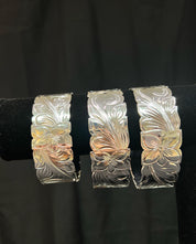 Plumeria Scroll Silver Color Bangle