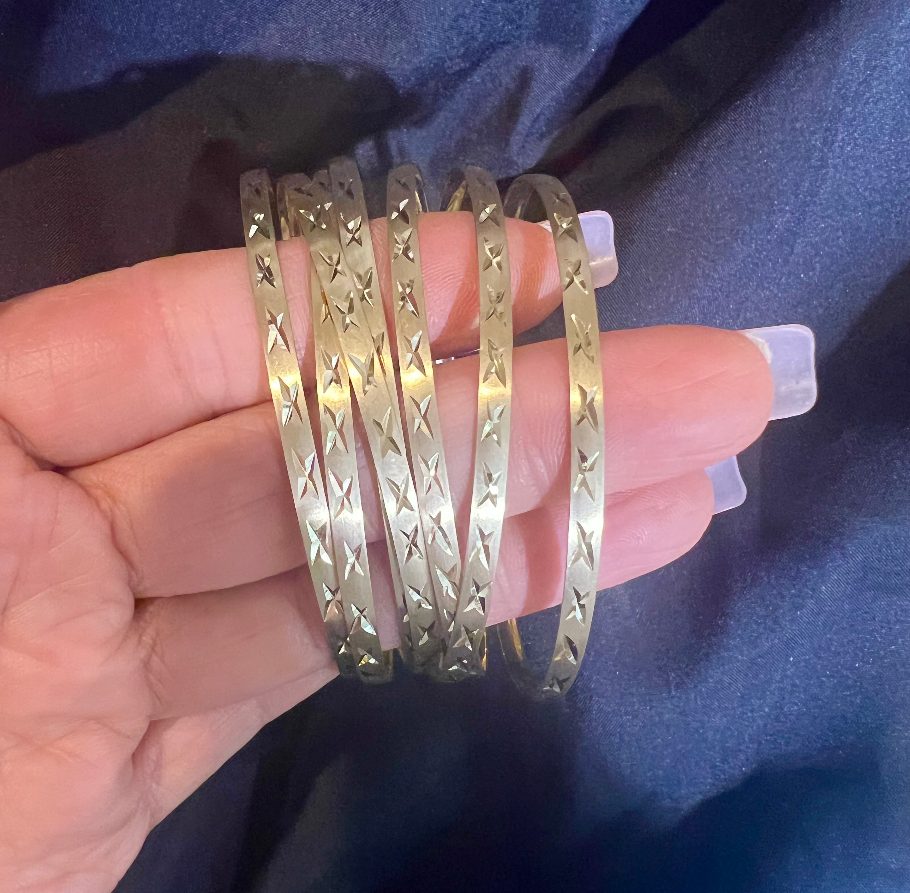 14kgf Seven Day Bangle Set with 4mm Heart